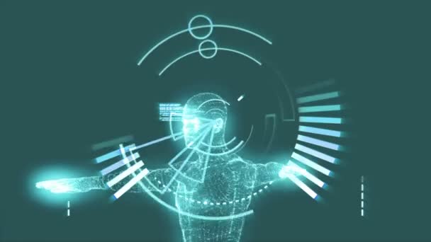 Vitruvian man graphic with interface — Stock Video