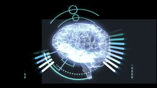 Revolving brain graphic with interface — Stock Video