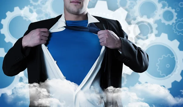 Businessman opening his shirt superhero style — Stock Photo, Image