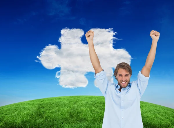 Man celebrating success with arms up — Stock Photo, Image