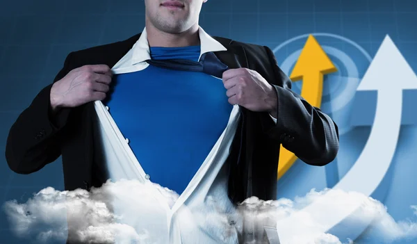 Businessman opening his shirt superhero — Stock Photo, Image