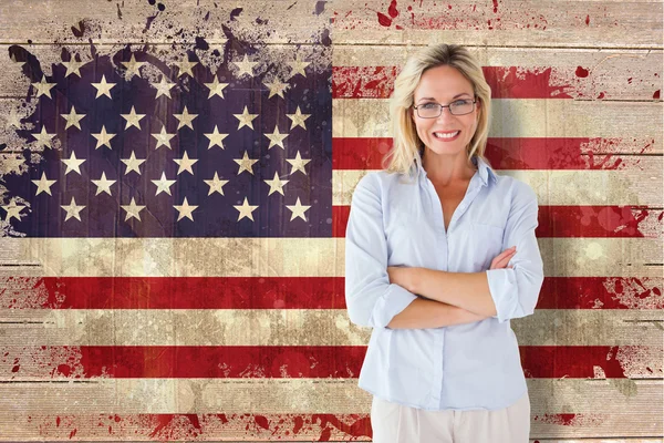 Volwassen student tegen usa vlag — Stockfoto