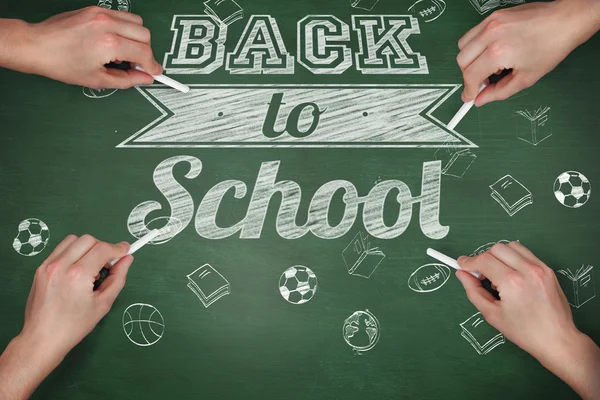 Composite image of multiple hands writing with chalk — Stock Photo, Image