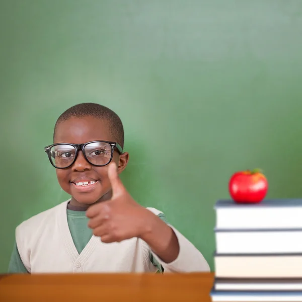 Cute pupil showing thumbs up — Stock Photo, Image