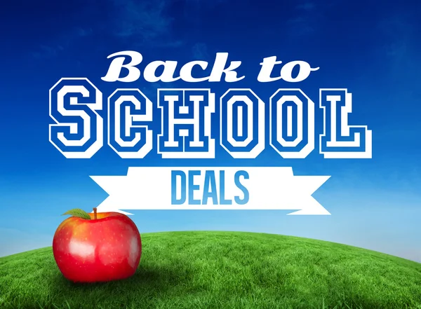 Composite image of red apple with back to school message — Stock Photo, Image