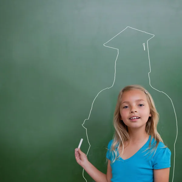 Imagem composta de aluno bonito com esboço de pós-graduação — Fotografia de Stock