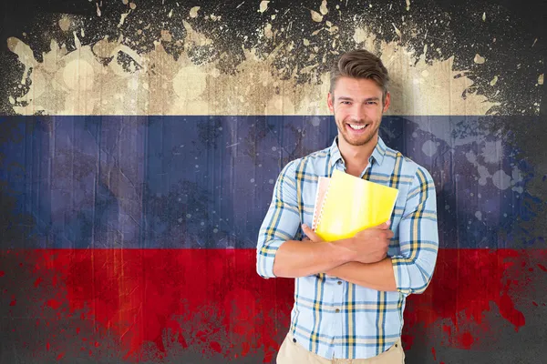 Φοιτητής χαμογελώντας κατά τη σημαία της Ρωσίας — Φωτογραφία Αρχείου