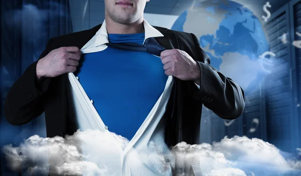 Affärsman öppna sin skjorta superhjälte stil — Stockfoto