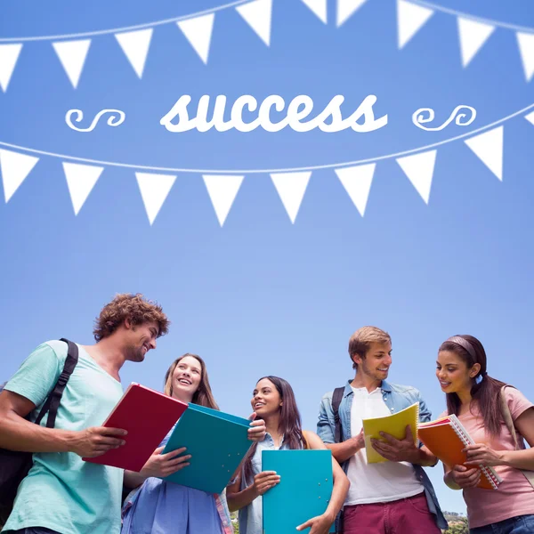 Word success and bunting against students — Stock Photo, Image