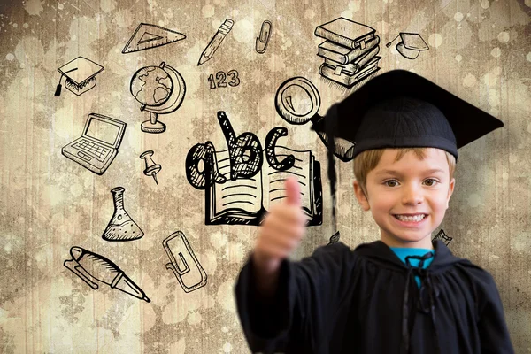 Cute pupil in graduation robe — Stock Photo, Image