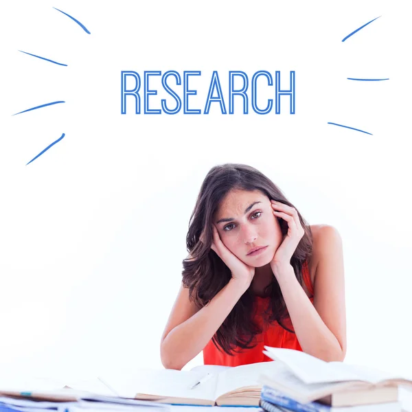 Word research against stressed student — Stock Photo, Image