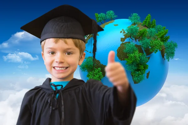 Cute pupil in graduation robe — Stock Photo, Image