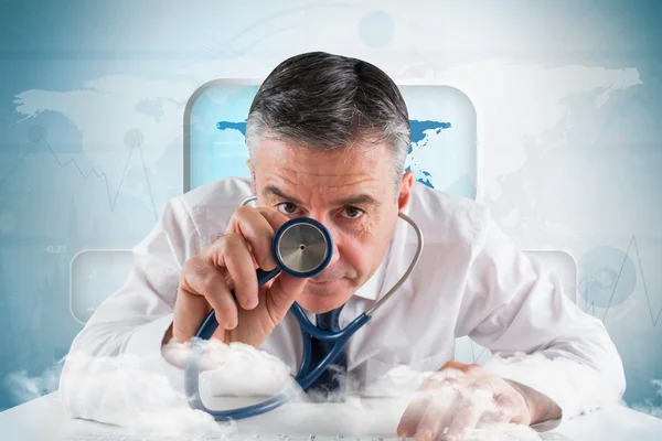 Mature businessman running diagnostics — Stock Photo, Image