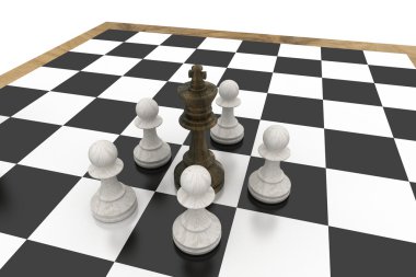 Black king surrounded by white pawns clipart