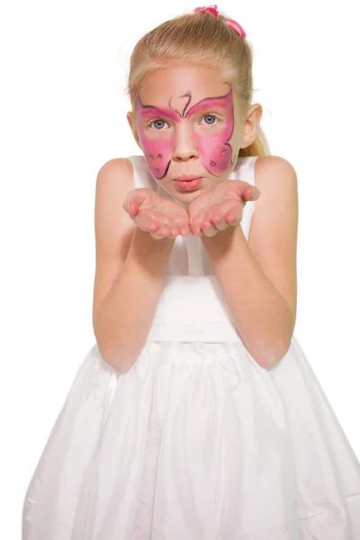 Girl in butterfly face paint — Stock Photo, Image