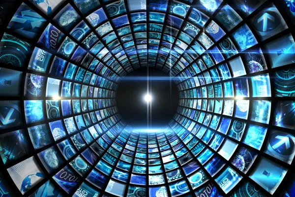 Vortex of digital screens in blue — Stock Photo, Image