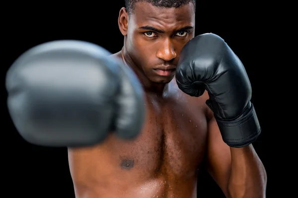 Shirtless male boxer attacking — Stock Photo, Image