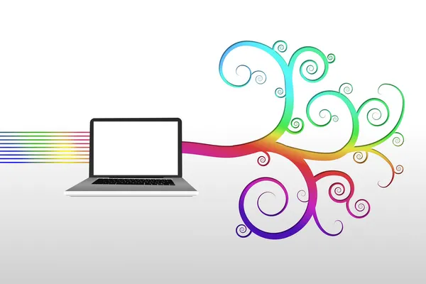 Laptop with colourful spiral design — Stock Photo, Image