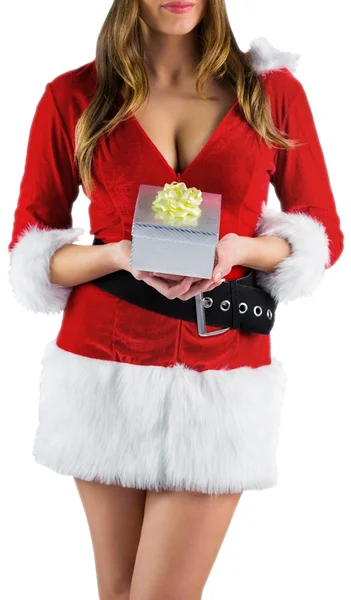 Sexy santa girl holding gift — Stock Photo, Image