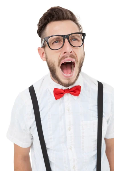 Nerd hombre de negocios gritando con la boca abierta — Foto de Stock