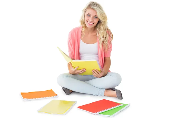 Pretty young blonde sitting and studying — Stock Photo, Image