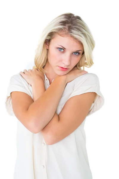 Sad pretty blonde looking at camera — Stock Photo, Image