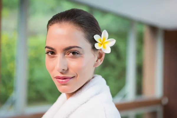 Portrait of a beautiful young woman in bathrobe — Stock Photo, Image