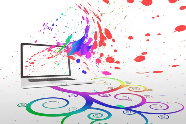 Laptop met kleurrijke spiraal ontwerp — Stockfoto