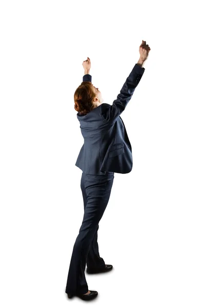 Sucessful businesswoman in suit cheering — Stock Photo, Image