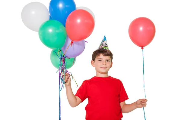 Malý chlapec s partou balóny — Stock fotografie