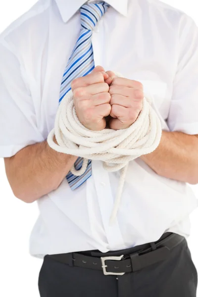 Zakenman in touw vastgebonden — Stockfoto