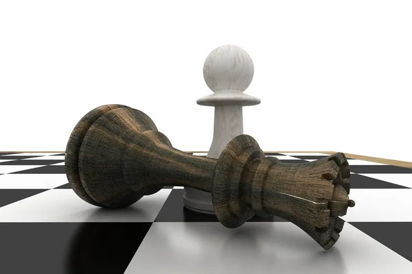 White pawn standing over fallen black queen — Stock Photo, Image