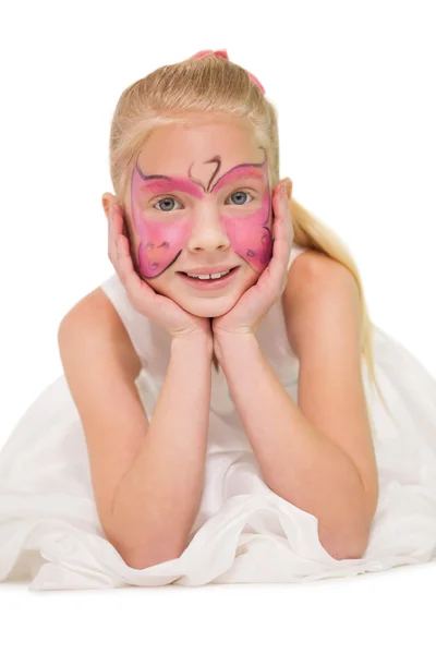 Menina em borboleta pintura facial — Fotografia de Stock