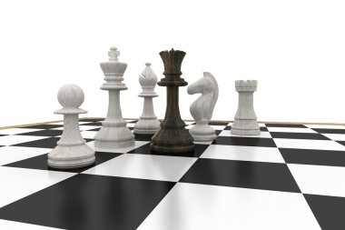 Black queen surrounded by white pieces clipart