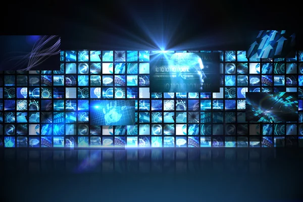 Vägg av digitala skärmar i blått — Stockfoto