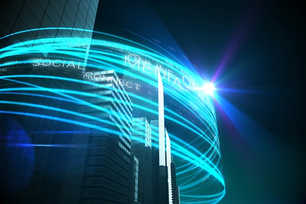Blå ljus strålar över skyskrapor — Stockfoto