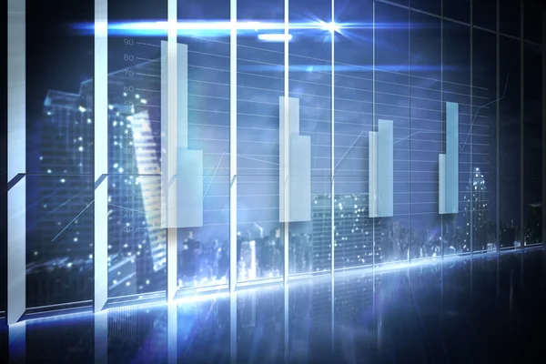 Hologram interface in office overlooking city — Stock Photo, Image