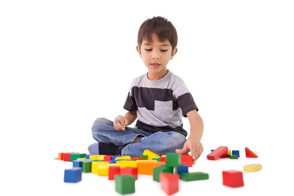 Liten pojke leker med byggstenar — Stockfoto