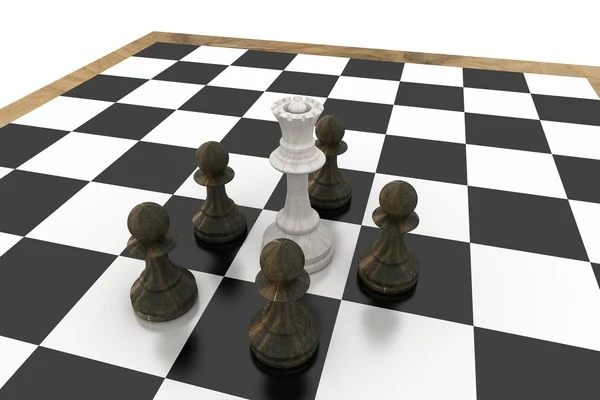 White queen surrounded by black pawns — Stock Photo, Image