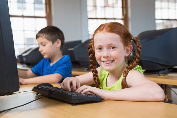 Cute pupils in computer class — Stock Photo, Image