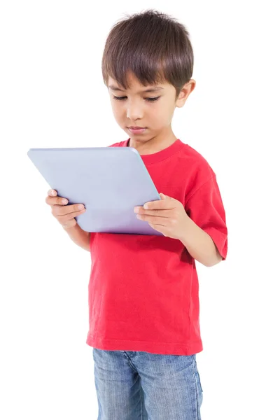 Lindo niño usando tableta pc — Foto de Stock