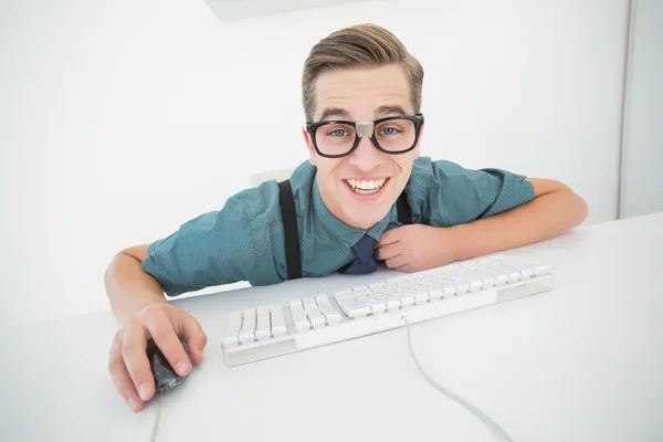 Nerdy businessman at his desk — Stock Photo, Image