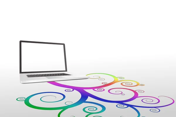 Laptop with colourful spiral design — Stock Photo, Image