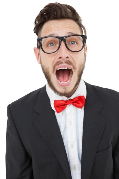 Nerd hombre de negocios gritando con la boca abierta — Foto de Stock