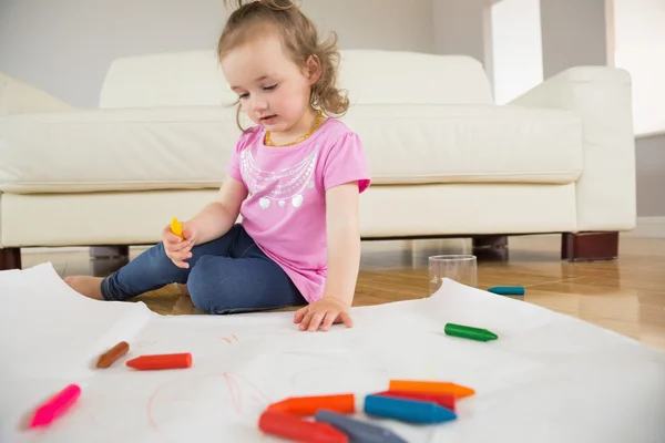 Little girl drawing in living room — Stock Photo, Image