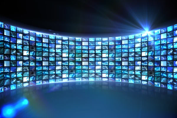 Curve of digital screens in blue — Stock Photo, Image