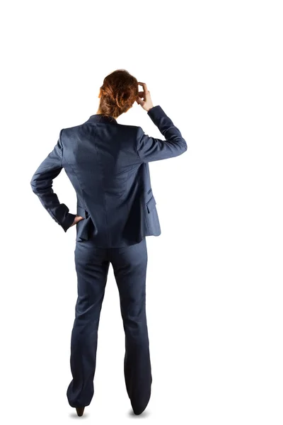 Geschäftsfrau im Anzug kratzt sich am Kopf — Stockfoto