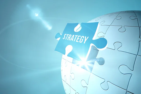 Blaue Strategie Puzzleteil auf Puzzle — Stockfoto