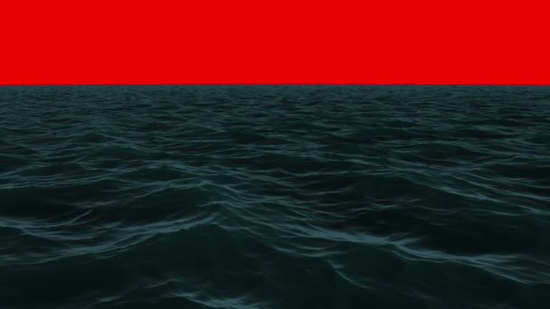 Abgehackter Ozean unter rotem Bildschirmhimmel — Stockvideo