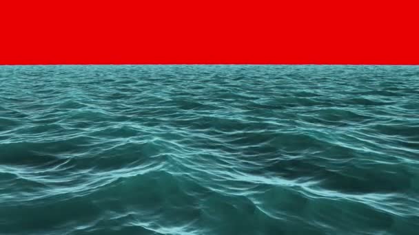 Szaggatott óceán piros képernyő ég alatt — Stock videók